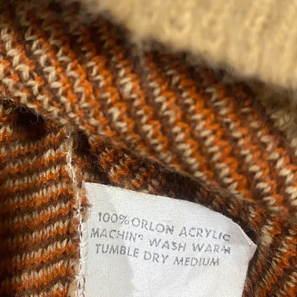 Vintage 1970’s L'Avion VA Sweater Brown/Orange Stripes & Checkered Sz Medium - Picture 4 of 7